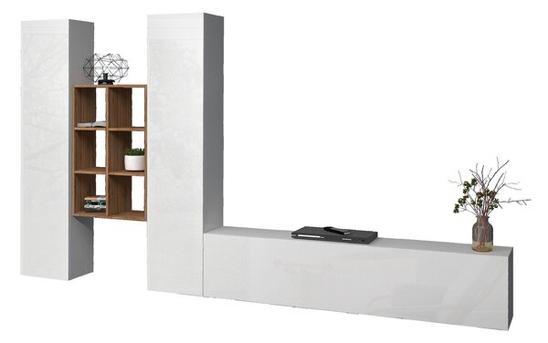 Parete Attrezzata Soggiorno 320x30x180 cm Maruska n°21 Bianco Lucido