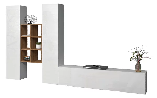 Parete Attrezzata Soggiorno 320x30x180 cm Maruska n°21 Bianco Lucido
