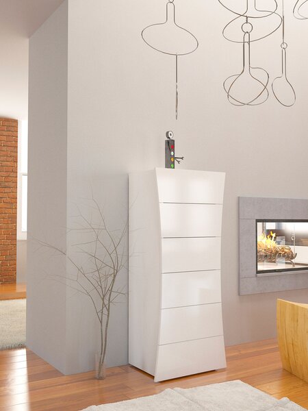 Mobile Cassettiera 6 Cassetti Settimino 52x40x121,7 cm Arco Bianco Lucido