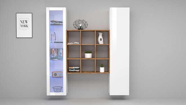 Parete Attrezzata Soggiorno 170x30x180 cm Maruska n°25 Bianco Lucido