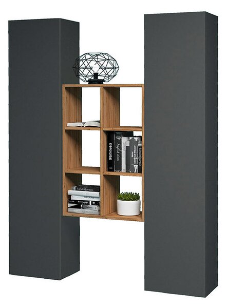 Parete Attrezzata Soggiorno 140x30x180 cm Maruska n°22 Grigio Antracite Opaco