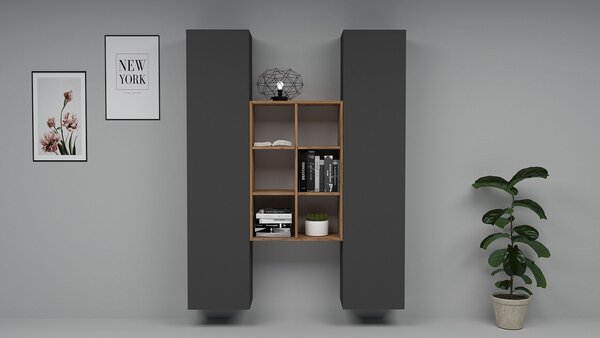 Parete Attrezzata Soggiorno 140x30x180 cm Maruska n°22 Grigio Antracite Opaco