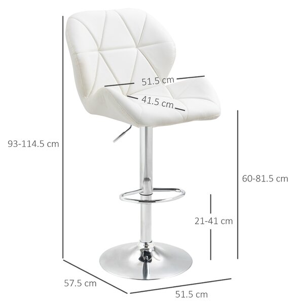 HOMCOM Set 2 Sgabelli da Bar Girevoli con Altezza Regolabile, Rivestimento Similpelle e Base Rotonda, 51.5x57.5x93-114.5cm, Bianco|Aosom