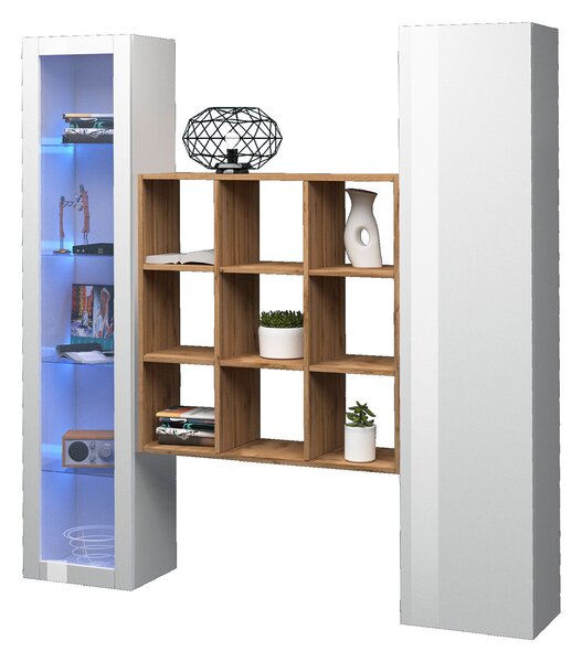 Parete Attrezzata Soggiorno 170x30x180 cm Maruska n°25 Bianco Lucido
