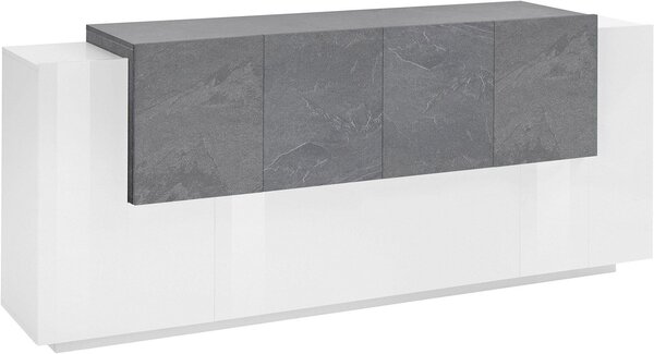 Credenza 7 Ante 200x45x86 cm New Coro Bianco Lucido e Ardesia
