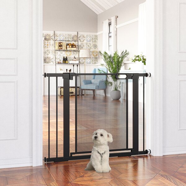 Cancellino per Cani Estensibile a Pressione con Chiusura Automatica 75-103x76 cm in Acciaio e ABS Nero