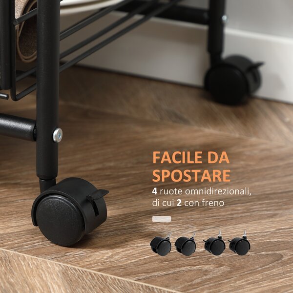 HOMCOM Carrello Cucina Stile Industriale, 4 Ruote, 2 Cestini, 4 Ganci, 60x38x85.5cm, Marrone Nero - Design Moderno|Aosom