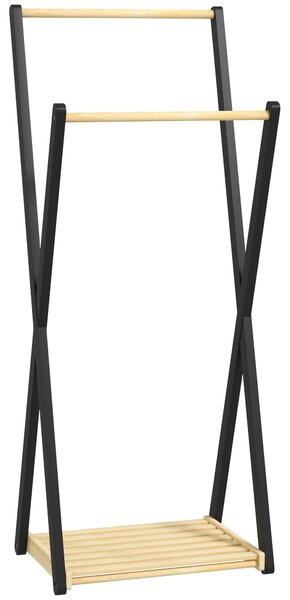Appendiabiti da Terra con 2 Barre e Ripiano Inferiore Design Moderno 61x45x152 cm in Legno