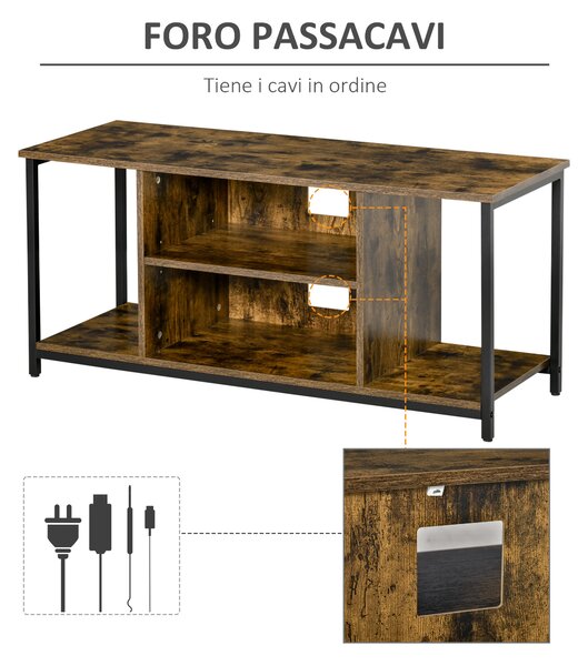 HOMCOM Mobile Porta TV fino a 55'' con 4 Ripiani Aperti, Design Industriale, in Legno e Acciaio, 110x40x50cm, Marrone Rustico | Aosom