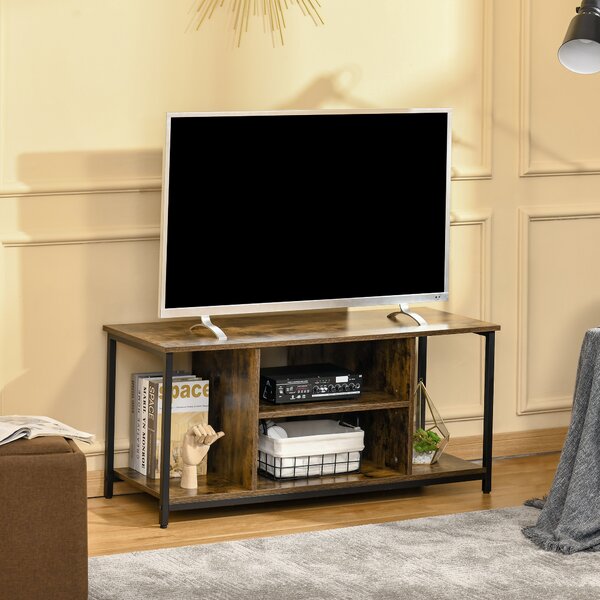 HOMCOM Mobile Porta TV fino a 55'' con 4 Ripiani Aperti, Design Industriale, in Legno e Acciaio, 110x40x50cm, Marrone Rustico | Aosom