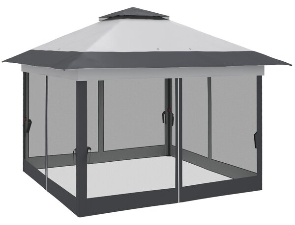 Gazebo Pieghevole con Prese d'Aria e Zanzariere 3,6x3,6m in Acciaio e Tessuto Oxford Grigio