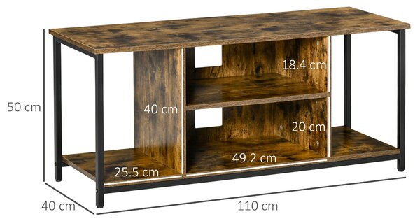 HOMCOM Mobile Porta TV fino a 55'' con 4 Ripiani Aperti, Design Industriale, in Legno e Acciaio, 110x40x50cm, Marrone Rustico | Aosom