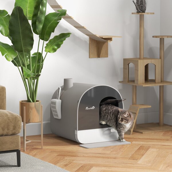 Lettiera per Gatti Chiusa con Filtri 43x44x47 cm Paletta e Vassoio in PP Grigio