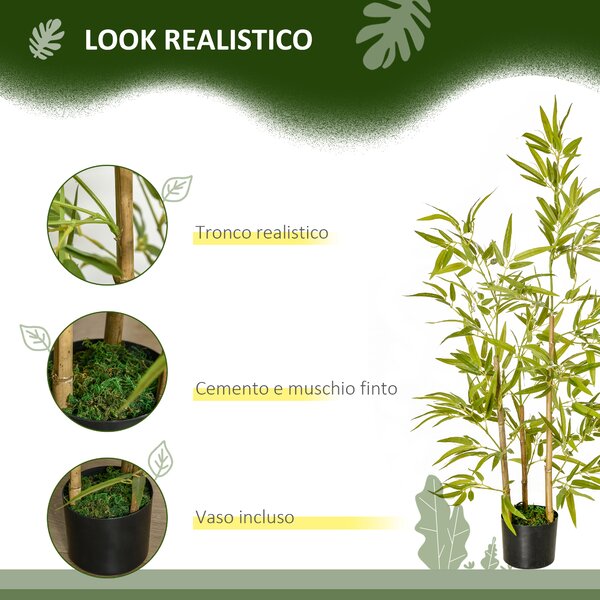 HOMCOM Pianta di Bambù Artificiale 120cm, Vaso Incluso, 336 Foglie, Decorazione Realistica per Interni/Esterni|Aosom