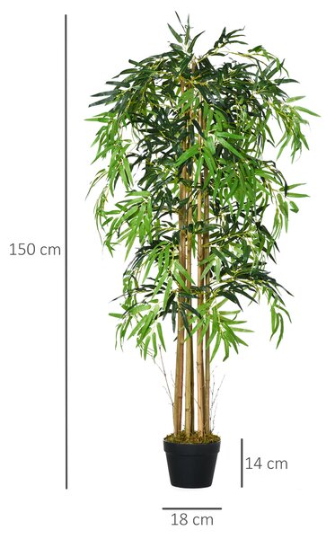 Outsunny Bambù Artificiale Alto 150cm con Vaso, Pianta Artificiale Decorativa Realistica per Casa, Giardino, Ufficio, Verde|Aosom