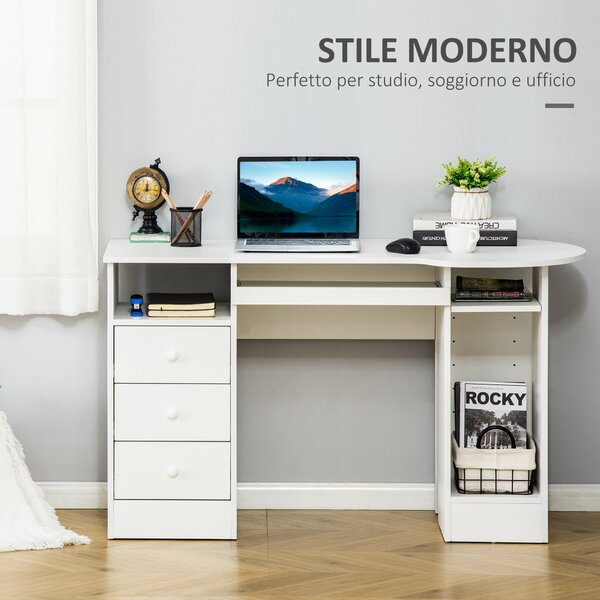 HOMCOM Scrivania da PC con 3 Cassetti e 2 Ripiani Regolabili in Legno, per Ufficio e Camera, Color Legno, 125x60x74cm | Aosom