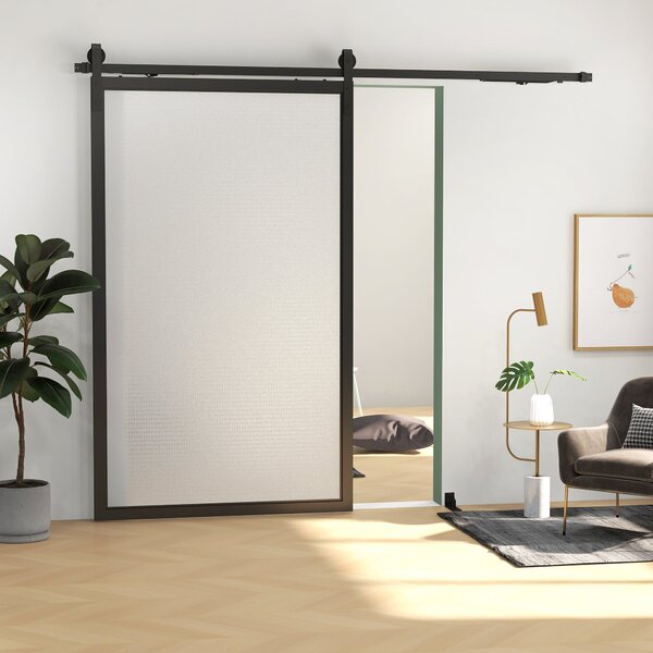 Kit Porta Scorrevole 90kg max Salvaspazio 244x0,5x4 cm in Acciaio al Carbonio con Accessori Nero