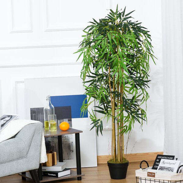 Outsunny Bambù Artificiale Alto 150cm con Vaso, Pianta Artificiale Decorativa Realistica per Casa, Giardino, Ufficio, Verde|Aosom
