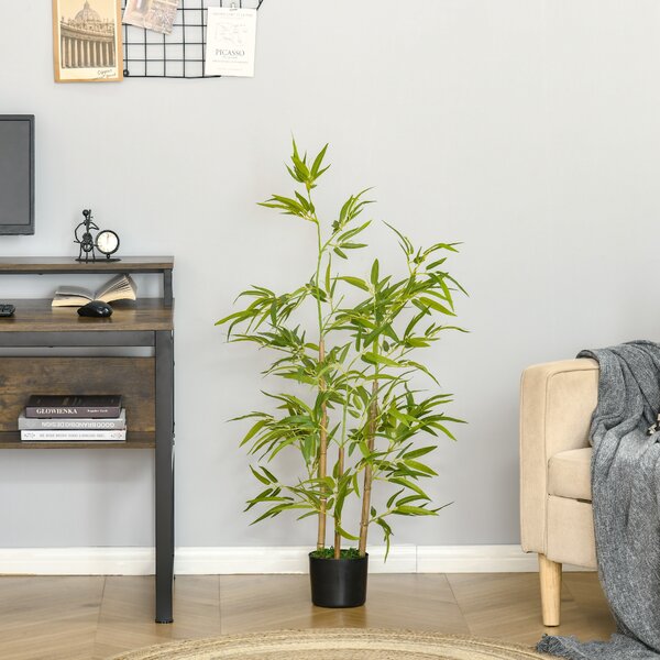 HOMCOM Pianta di Bambù Artificiale 120cm, Vaso Incluso, 336 Foglie, Decorazione Realistica per Interni/Esterni|Aosom