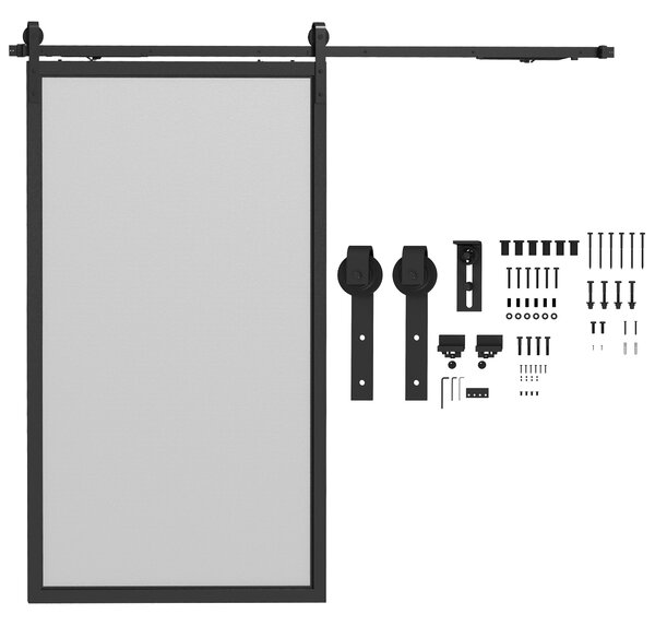 Kit Porta Scorrevole 90kg max Salvaspazio 244x0,5x4 cm in Acciaio al Carbonio con Accessori Nero