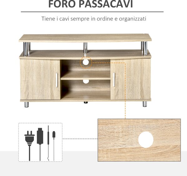 HOMCOM Mobile TV Moderno con 2 Ripiani, Fori Passacavi e 2 Armadietti, Mobiletto Basso per TV Fino 45", Quercia, 105x40x55cm|Aosom
