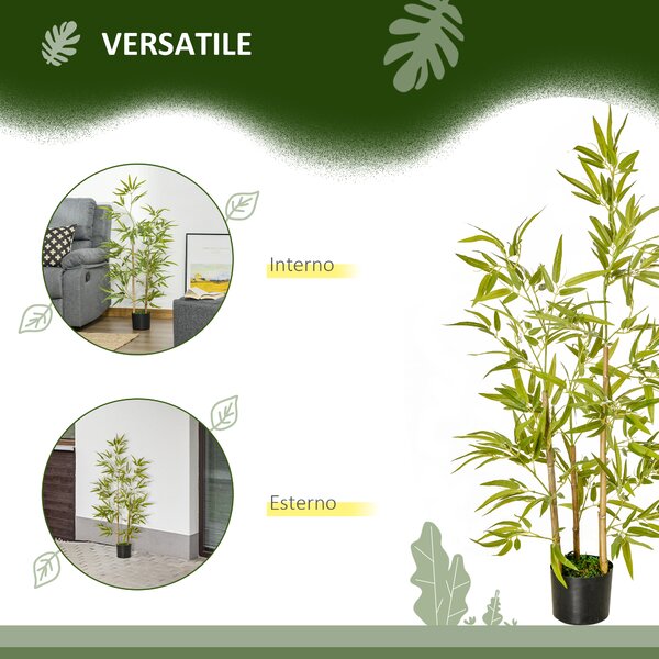 HOMCOM Pianta di Bambù Artificiale 120cm, Vaso Incluso, 336 Foglie, Decorazione Realistica per Interni/Esterni|Aosom