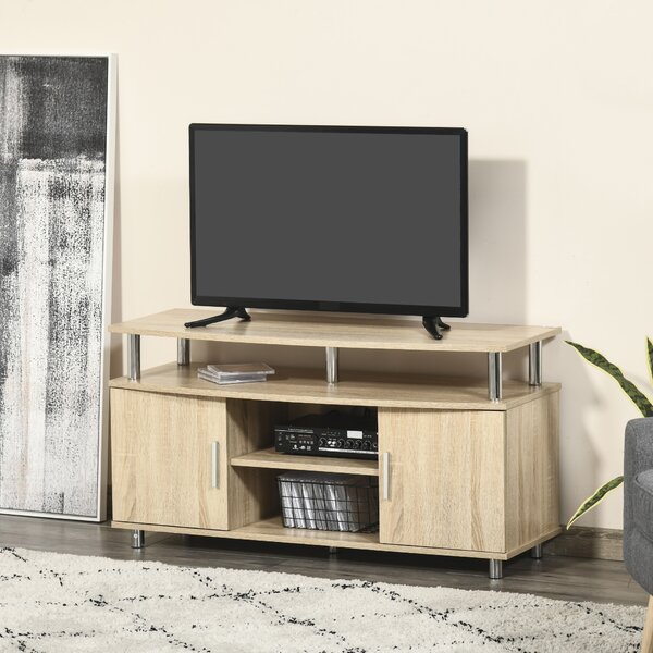 HOMCOM Mobile TV Moderno con 2 Ripiani, Fori Passacavi e 2 Armadietti, Mobiletto Basso per TV Fino 45", Quercia, 105x40x55cm|Aosom