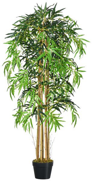 Outsunny Bambù Artificiale Alto 150cm con Vaso, Pianta Artificiale Decorativa Realistica per Casa, Giardino, Ufficio, Verde|Aosom