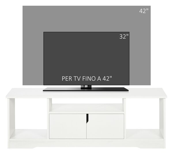 HOMCOM Mobile Porta TV Fino a 45'' con Armadietto e Ripiani Aperti, Mobiletto per Salotto e Soggiorno in Legno, 120x30x41cm, Bianco|Aosom