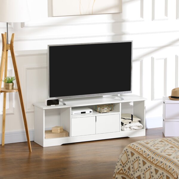HOMCOM Mobile Porta TV Fino a 45'' con Armadietto e Ripiani Aperti, Mobiletto per Salotto e Soggiorno in Legno, 120x30x41cm, Bianco|Aosom