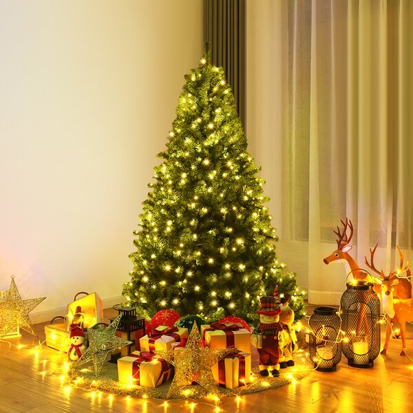 Costway Albero di natale artificiale in PVC con 150 LED 600 rami supporto in metallo, Albero natalizio 150cm