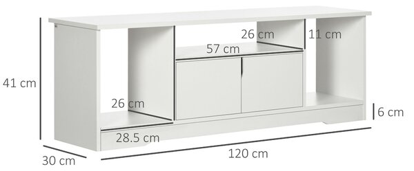 HOMCOM Mobile Porta TV Fino a 45'' con Armadietto e Ripiani Aperti, Mobiletto per Salotto e Soggiorno in Legno, 120x30x41cm, Bianco|Aosom