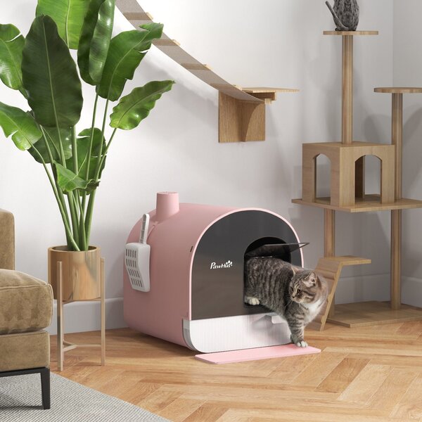 Lettiera per Gatti Chiusa con Filtri 43x44x47 cm Paletta e Vassoio in PP Rosa
