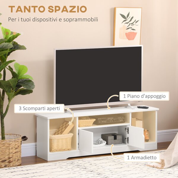 HOMCOM Mobile Porta TV Fino a 45'' con Armadietto e Ripiani Aperti, Mobiletto per Salotto e Soggiorno in Legno, 120x30x41cm, Bianco|Aosom