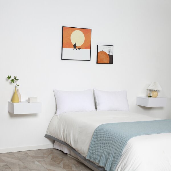 HOMCOM Set 2 Comodini Sospesi per Camera, Comodini Moderni con Fissaggio a Parete, in Legno Bianco, 40x30x15cm|Aosom