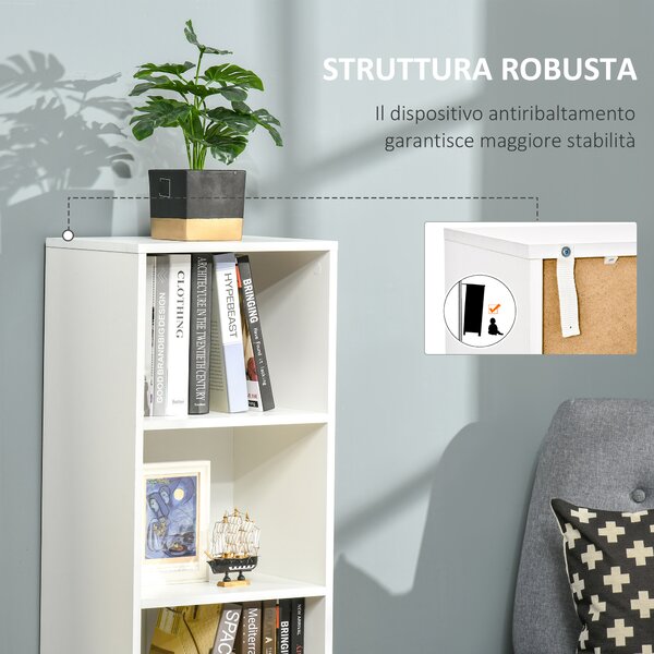 HOMCOM Armadietto Libreria Elegante, Scaffale Multifunzione con 3 Ripiani e 1 Armadietto, 40x30x129.5cm - Bianco|Aosom