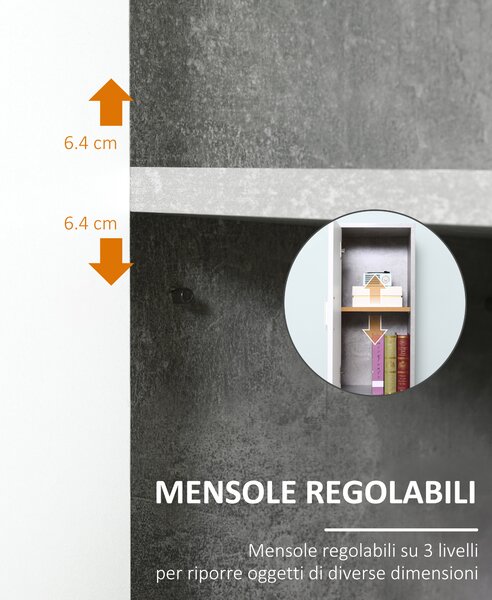 Kleankin Colonna Bagno Salvaspazio, 2 Armadietti, 2 Vani Aperti, Design Moderno in Legno Effetto Cemento, 30x30x180cm - Grigio|Aosom
