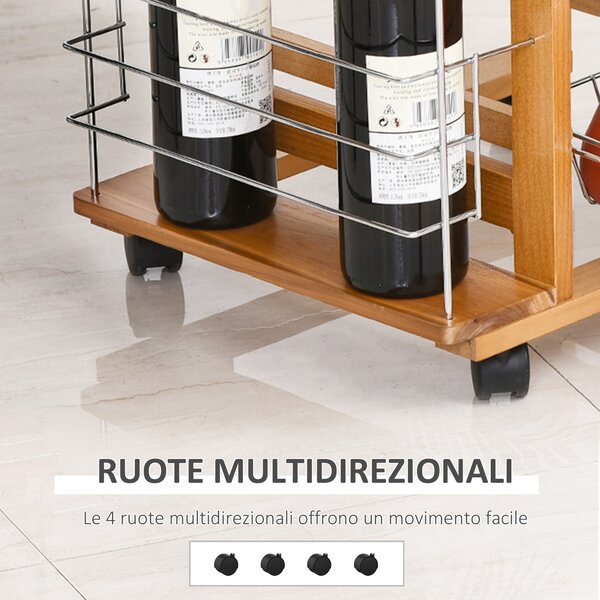 HOMCOM Carrello da Cucina Salvaspazio in Legno Marrone, Portavivande con 1 Piano di Lavoro 1 Cassetto e 4 Cestelli Metallici, 47x37x83cm|Aosom