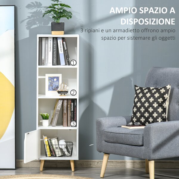 HOMCOM Armadietto Libreria Elegante, Scaffale Multifunzione con 3 Ripiani e 1 Armadietto, 40x30x129.5cm - Bianco|Aosom