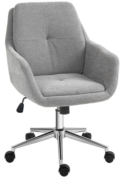 Sedia da Ufficio Girevole ad Altezza Regolabile 55x66x86-96 cm in Tessuto Effetto Lino e Acciaio Grigio Chiaro