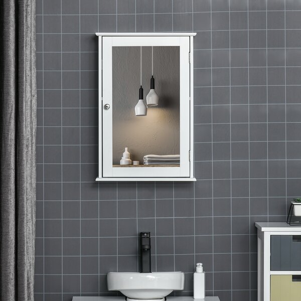 Kleankin Mobiletto Bagno con Specchiera Pensile da Parete con Chiusura Magnetica, in Legno 41x14x60cm, Bianco |Aosom Italy