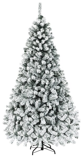 Costway Albero di Natale 225 cm in PVC 1010 rami, Abete artificiale innevato illuminato con solida base di metallo, Bianco