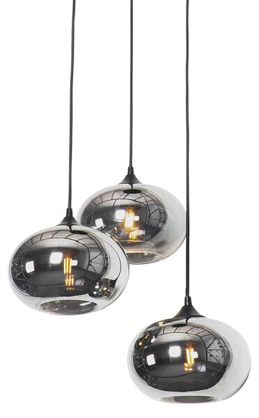 Lampada a sospensione intelligente nera con vetro fumé incl. 3 Wifi P45 - Busa