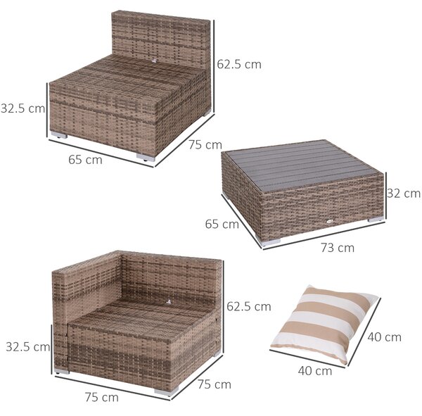 Outsunny Salotto da Giardino in Rattan da 7 Pezzi, Set di Mobili con Tavolino e Divano Modulabile con Cuscini, Grigio|Aosom