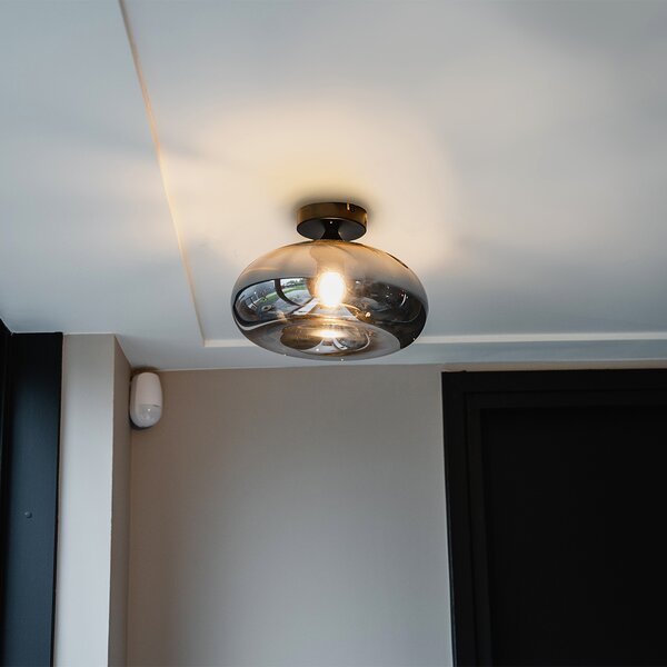 Plafoniera Art Déco nera con vetro fumé - Busa