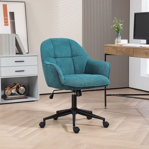 Sedia da Ufficio Girevole ad Altezza Regolabile 63x66x86-96 cm in Tessuto Effetto Lino e Acciaio Verde Scuro