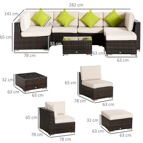 Outsunny Mobili da Giardino in Rattan e Alluminio Set 8 Pezzi, Salotto da Giardino Componibile con Divani e Tavolino da Esterno|Aosom