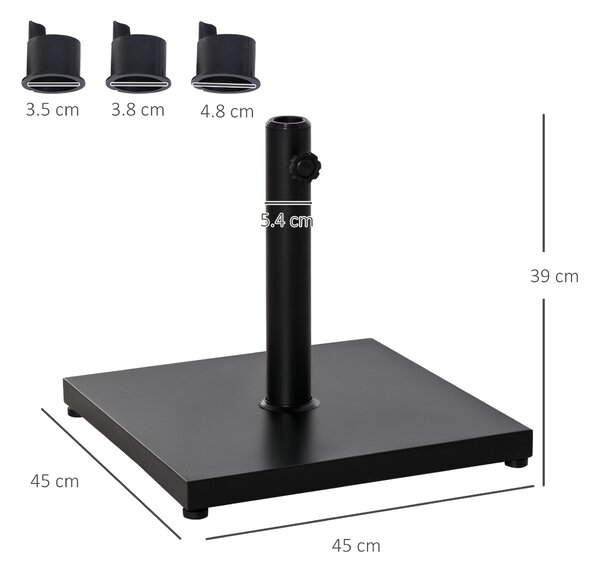 Outsunny Base per Ombrellone Quadrata Peso 18kg per Pali da Φ3/3.5/3.8, 45x45x39cm, Nero|Aosom