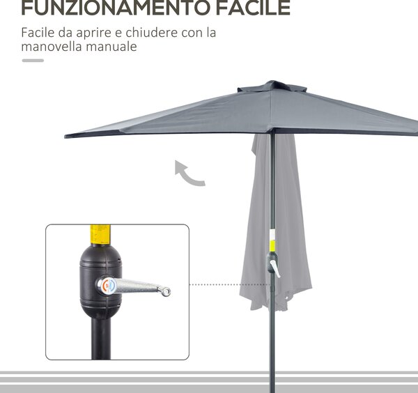 Outsunny Ombrellone da Parete per Esterni in Poliestere Impermeabile Anti UV 269x138x236cm Grigio|Aosom