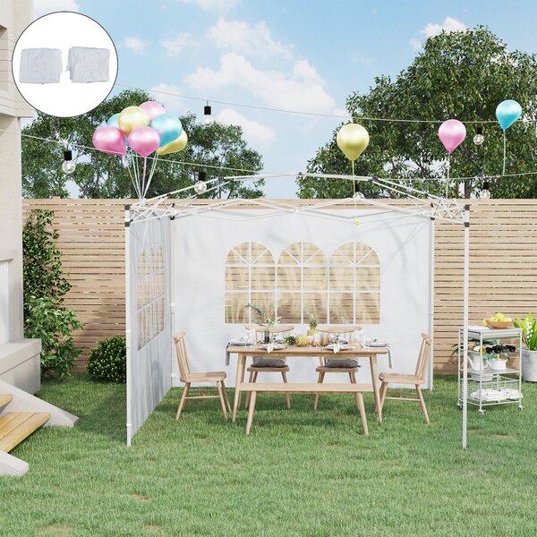 Set 2 Pareti Laterali per Gazebo 3x3 m Pieghevoli 295x200 cm in tessuto Oxford con Finestre Bianco